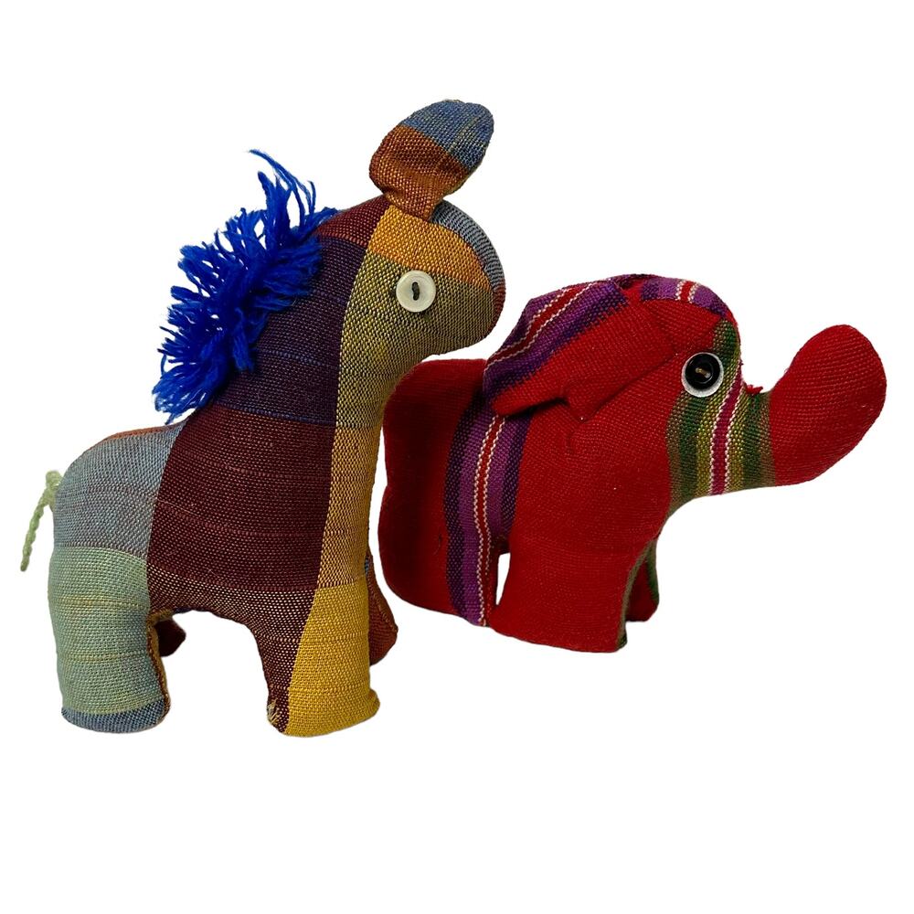 Handmade Patchwork Stuffed Giraffe Elephant Belize Indigenous Folk Art - Picture 11 of 11